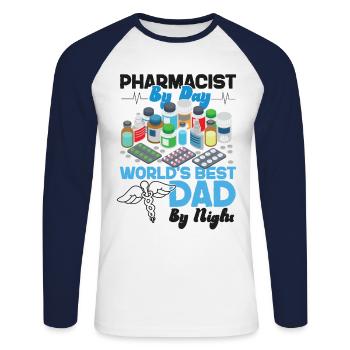 Technicien en pharmacie - T-shirt baseball manches longues Homme - blanc/marine - Devant - Nik (191cm)