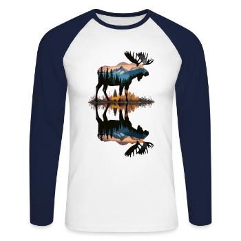 In the tranquility of nature: Moose by the water - Unisex Long Sleeve Baseball T-Shirt - white/navy - Front - Nik (191cm)