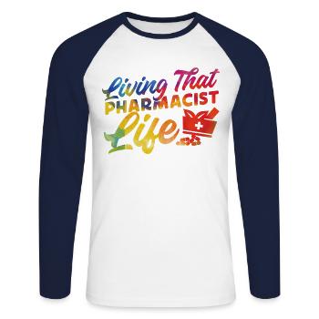 Pharmacy Tech Technician - Unisex Baseballshirt langarm - Weiß/Navy - Vorne - Nik (191cm)