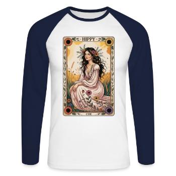 Hippy Tarot Card – Boho Woman - Unisex Long Sleeve Baseball T-Shirt - white/navy - Front - Nik (191cm)