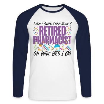 Technicien en pharmacie - T-shirt baseball manches longues Homme - blanc/marine - Devant - Nik (191cm)