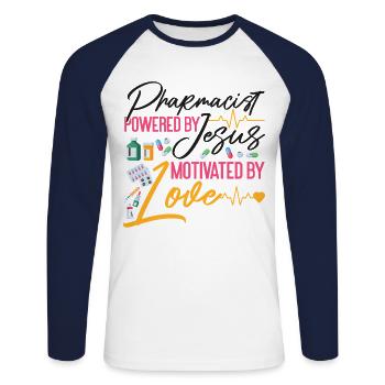 Pharmacy Tech Technician - Unisex Long Sleeve Baseball T-Shirt - white/navy - Front - Nik (191cm)