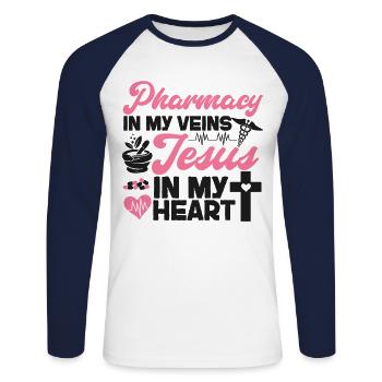 Pharmacy Tech Technician - Unisex Baseballshirt langarm - Weiß/Navy - Vorne - Nik (191cm)