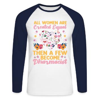 Technicien en pharmacie - T-shirt baseball manches longues Homme - blanc/marine - Devant - Nik (191cm)