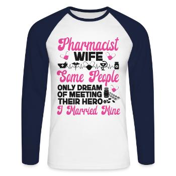 Pharmacy Tech Technician - Unisex Long Sleeve Baseball T-Shirt - white/navy - Front - Nik (191cm)