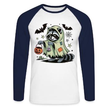 Déguisement de raton laveur d’Halloween - T-shirt baseball manches longues Homme - blanc/marine - Devant - Nik (191cm)