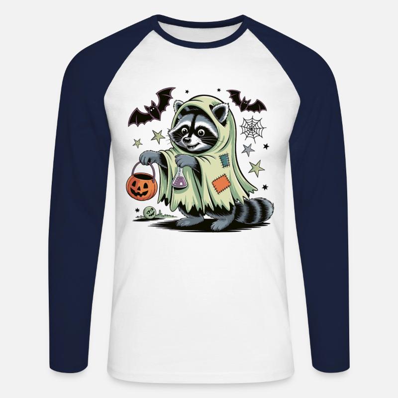 Halloween Waschbär Kostüm - Unisex Baseballshirt langarm - Weiß/Navy