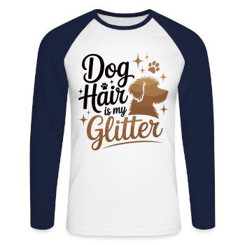 Hundehaare sind mein Glitzer - Unisex Baseballshirt langarm - Weiß/Navy - Vorne - Nik (191cm)