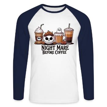 Halloween Coffee Nightmare Shirt - Unisex Long Sleeve Baseball T-Shirt - white/navy - Front - Nik (191cm)
