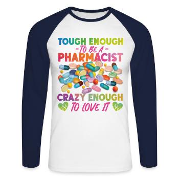 Pharmacy Tech Technician - Unisex Long Sleeve Baseball T-Shirt - white/navy - Front - Nik (191cm)