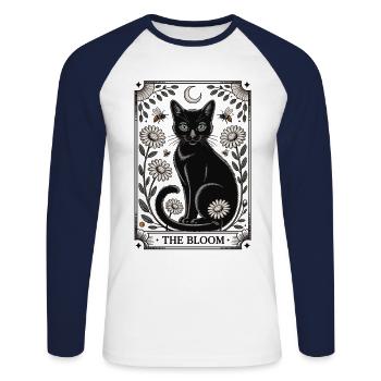 Tarot Card - Black Cat with Flowers - Unisex Long Sleeve Baseball T-Shirt - white/navy - Front - Nik (191cm)