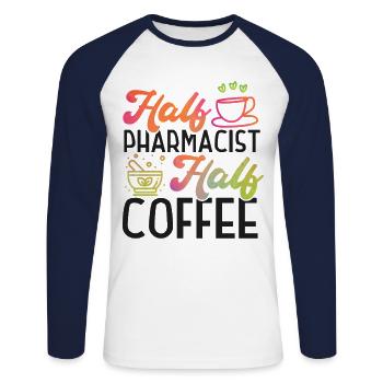 Technicien en pharmacie - T-shirt baseball manches longues Homme - blanc/marine - Devant - Nik (191cm)