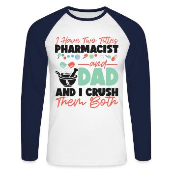 Technicien en pharmacie - T-shirt baseball manches longues Homme - blanc/marine - Devant - Nik (191cm)