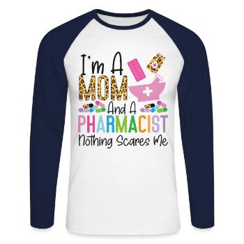 Technicien en pharmacie - T-shirt baseball manches longues Homme - blanc/marine - Devant - Nik (191cm)