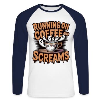 Running on Coffee and Screams - Unisex Baseballshirt langarm - Weiß/Navy - Vorne - Nik (191cm)