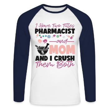 Technicien en pharmacie - T-shirt baseball manches longues Homme - blanc/marine - Devant - Nik (191cm)