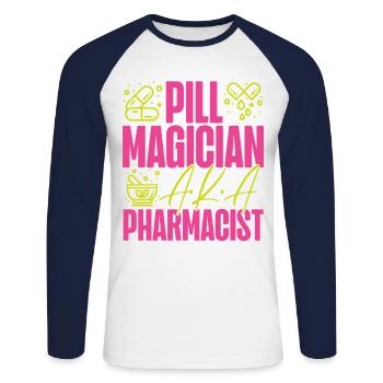 Pharmacy Tech Technician - Unisex Baseballshirt langarm - Weiß/Navy - Vorne - Nik (191cm)