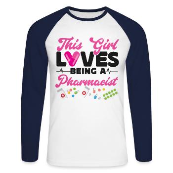 Pharmacy Tech Technician - Unisex Long Sleeve Baseball T-Shirt - white/navy - Front - Nik (191cm)