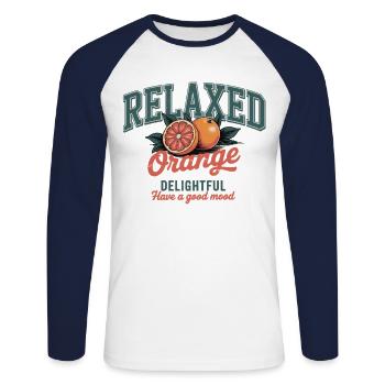 Entspannt mit Orange Sommer Shirt - Unisex Baseballshirt langarm - Weiß/Navy - Vorne - Nik (191cm)
