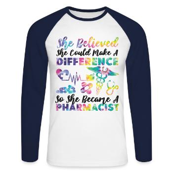 Pharmacy Tech Technician - Unisex Baseballshirt langarm - Weiß/Navy - Vorne - Nik (191cm)