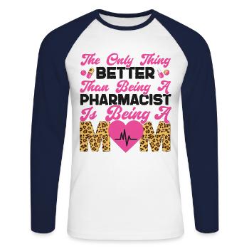 Technicien en pharmacie - T-shirt baseball manches longues Homme - blanc/marine - Devant - Nik (191cm)