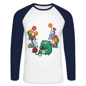 Garten Blumen Frosch Frösche Kinder - Unisex Baseballshirt langarm - Weiß/Navy - Vorne - Nik (191cm)