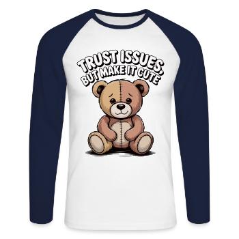 Teddy Cuddly Bear Saying - Unisex Long Sleeve Baseball T-Shirt - white/navy - Front - Nik (191cm)