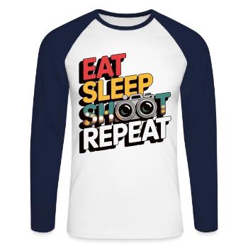 Hobby Fotograf Geschenk - Unisex Baseballshirt langarm - Weiß/Navy - Vorne - Nik (191cm)