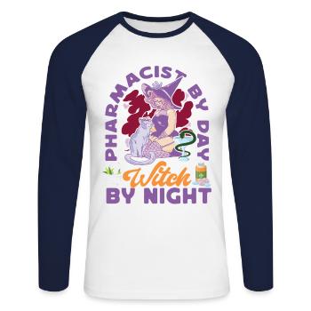 Pharmacy Tech Technician - Unisex Long Sleeve Baseball T-Shirt - white/navy - Front - Nik (191cm)