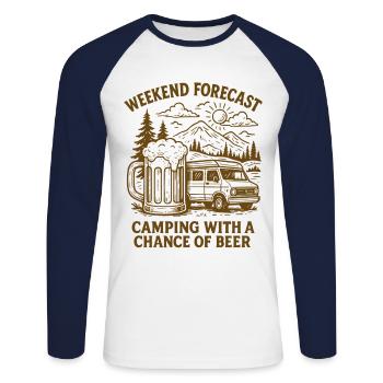 Weekend Forecast Camping with Beer - Unisex Long Sleeve Baseball T-Shirt - white/navy - Front - Nik (191cm)