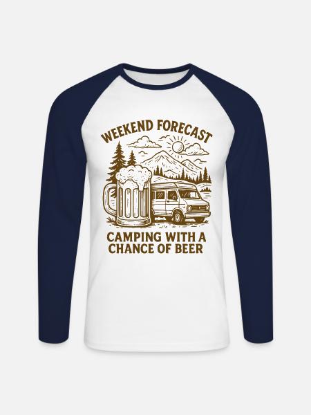 Wochenendvorhersage Camping Mit Bier - Unisex Baseballshirt langarm - Weiß/Navy