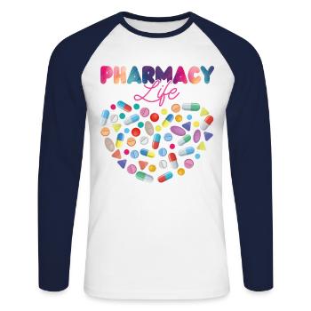 Pharmacy Tech Technician - Unisex Long Sleeve Baseball T-Shirt - white/navy - Front - Nik (191cm)