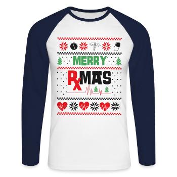 Technicien en pharmacie - T-shirt baseball manches longues Homme - blanc/marine - Devant - Nik (191cm)