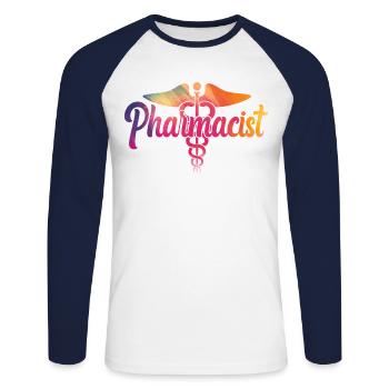 Pharmacy Tech Technician - Unisex Long Sleeve Baseball T-Shirt - white/navy - Front - Nik (191cm)