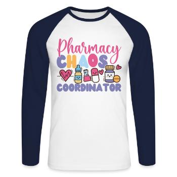 Pharmacy Tech Technician - Unisex Long Sleeve Baseball T-Shirt - white/navy - Front - Nik (191cm)
