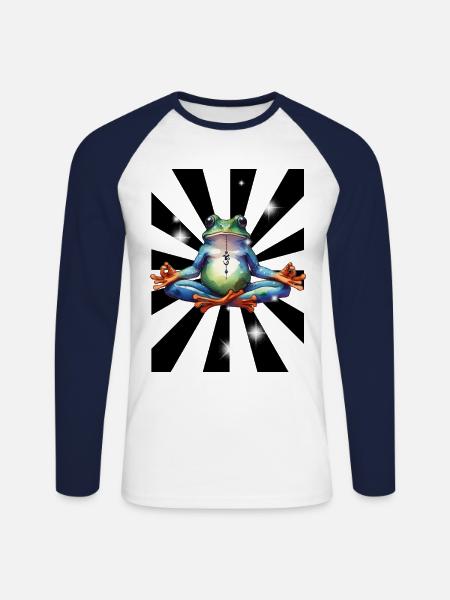 OM Yoga Frog Meditation - Unisex Long Sleeve Baseball T-Shirt - white/navy