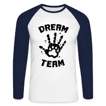 DREAM TEAM Hund Mensch Pfote Hand Liebe Geschenk - Unisex Baseballshirt langarm - Weiß/Navy - Vorne - Nik (191cm)