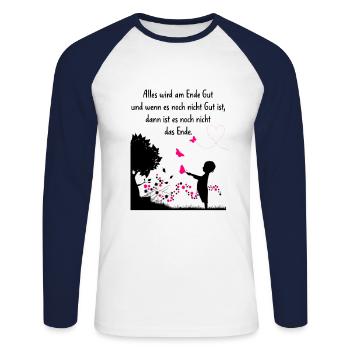 Alles wird Gut - Glück Spruch Zitat Liebe Zeichen - Unisex Baseballshirt langarm - Weiß/Navy - Vorne - Nik (191cm)