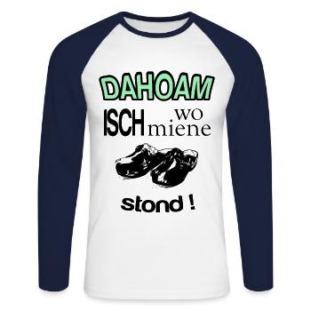 Vorarlberg Dahoam Holzschuh Hölzler T-Shirt - Unisex Baseballshirt langarm - Weiß/Navy - Vorne - Nik (191cm)