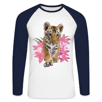 Bengal tiger - Unisex Long Sleeve Baseball T-Shirt - white/navy - Front - Nik (191cm)
