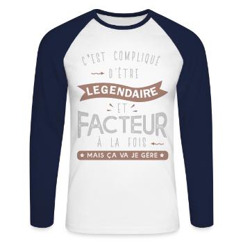 facteur légendaire profession métier postier - T-shirt baseball manches longues Homme - blanc/marine - Devant - Nik (191cm)