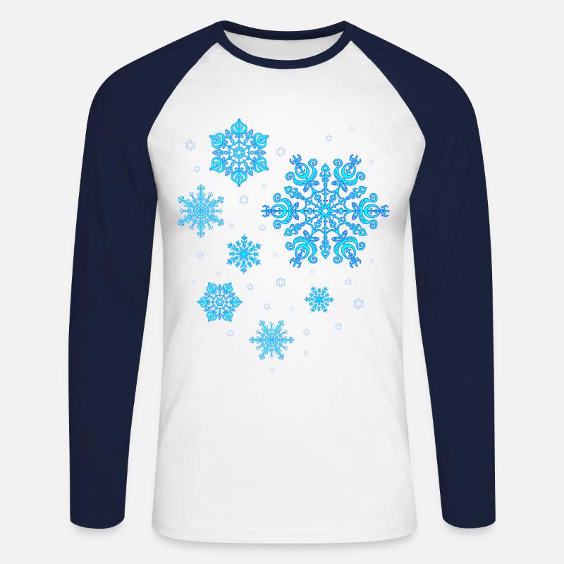 Es schneit - Schneeflocken - Unisex Baseballshirt langarm - Weiß/Navy