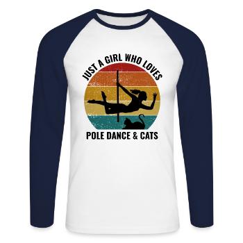 Pole Sport Dance Dancer Acrobatics Cat Lover - Unisex Long Sleeve Baseball T-Shirt - white/navy - Front - Nik (191cm)
