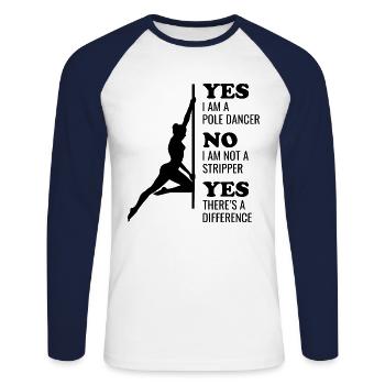 Pole Sport Dance Dancer Competition Acrobatics - Unisex Long Sleeve Baseball T-Shirt - white/navy - Front - Nik (191cm)