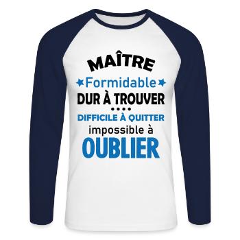 Maître formidable idée cadeau maître d'école - T-shirt baseball manches longues Homme - blanc/marine - Devant - Nik (191cm)