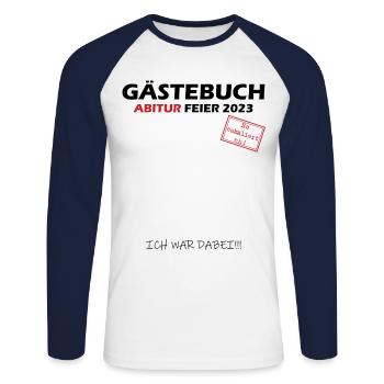 Abitur Gästebuch zum Feiern -T-Shirt - Unisex Baseballshirt langarm - Weiß/Navy - Vorne - Nik (191cm)