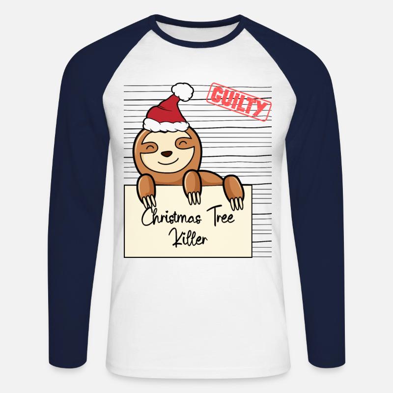 Weihnachtsbaum Umschubser Faultier - Unisex Baseballshirt langarm - Weiß/Navy