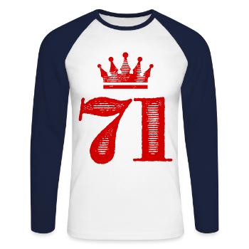 71 Couronne numérique - T-shirt baseball manches longues Homme - blanc/marine - Devant - Nik (191cm)