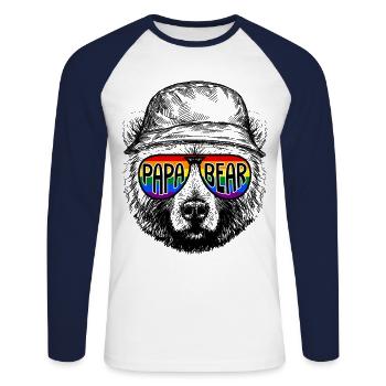 papa bear LGBT papa gay fête des pères - T-shirt baseball manches longues Homme - blanc/marine - Devant - Nik (191cm)