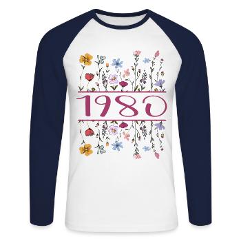 1980 Legendär Seit 1980 Geburtstag 1980 Frauen - Unisex Baseballshirt langarm - Weiß/Navy - Vorne - Nik (191cm)
